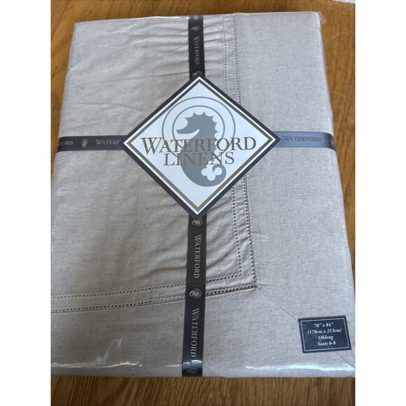 NEW Waterford Linens Corra Tablecloth Oblong 70" x 84" Natural Linen Cotton - Picture 1 of 8